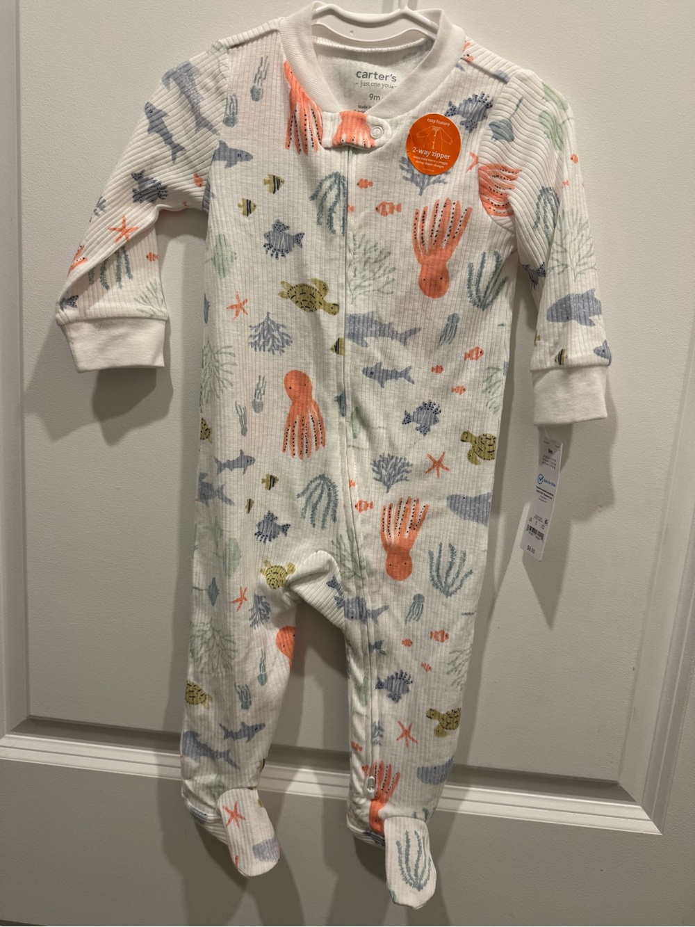 Carter's White Footed One-Piece with Coral Octopus & Sea Life Print